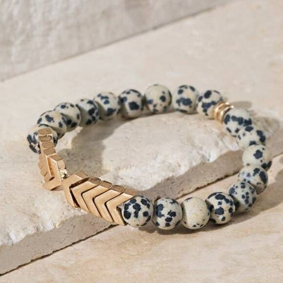 Natural Semi Precious Stone Chevron Pendant Stretch Set Of 3 Bracelet Jewelry - Picture 4 of 7